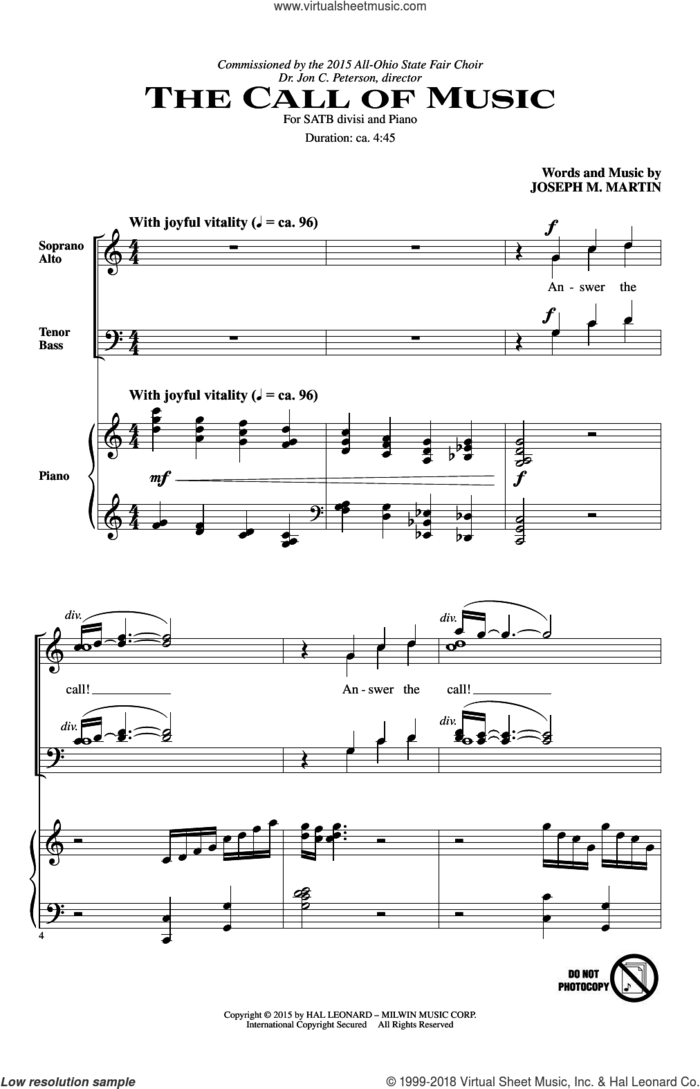 The Call Of Music sheet music for choir (SATB: soprano, alto, tenor, bass) by Joseph M. Martin, intermediate skill level