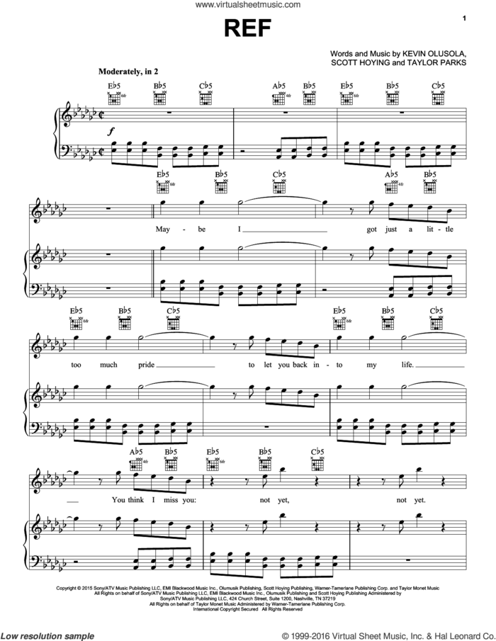 Ref sheet music for voice, piano or guitar by Pentatonix, Kevin Olusola, Scott Hoying and Taylor Parks, intermediate skill level
