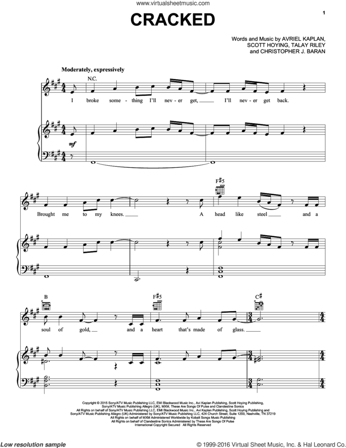 Cracked sheet music for voice, piano or guitar by Pentatonix, Avriel Kaplan, Christopher J. Baran, Scott Hoying and Talay Riley, intermediate skill level