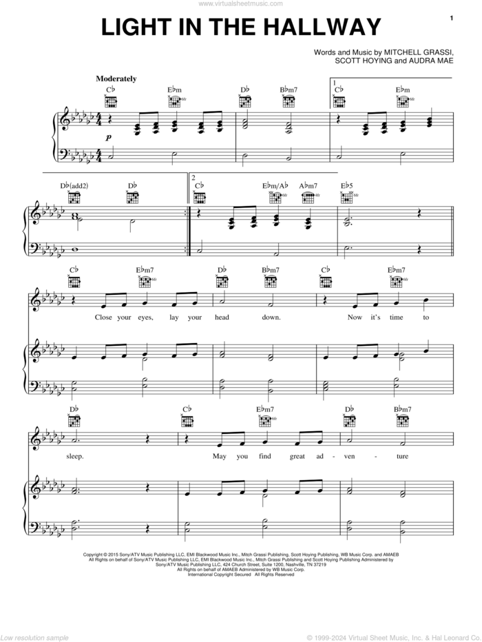 Light In The Hallway sheet music for voice, piano or guitar by Pentatonix, Audra Mae, Mitchell Grassi and Scott Hoying, intermediate skill level