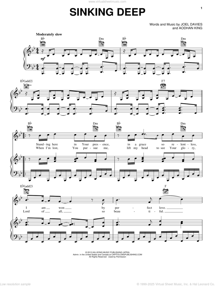 Sinking Deep sheet music for voice, piano or guitar by Hillsong Young & Free, Aodhan King and Joel Davies, intermediate skill level