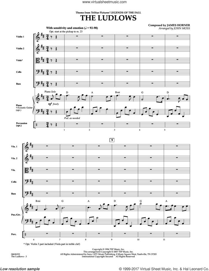 The Ludlows (Theme from Legends of the Fall) (COMPLETE) sheet music for orchestra by James Horner and John Moss, intermediate skill level