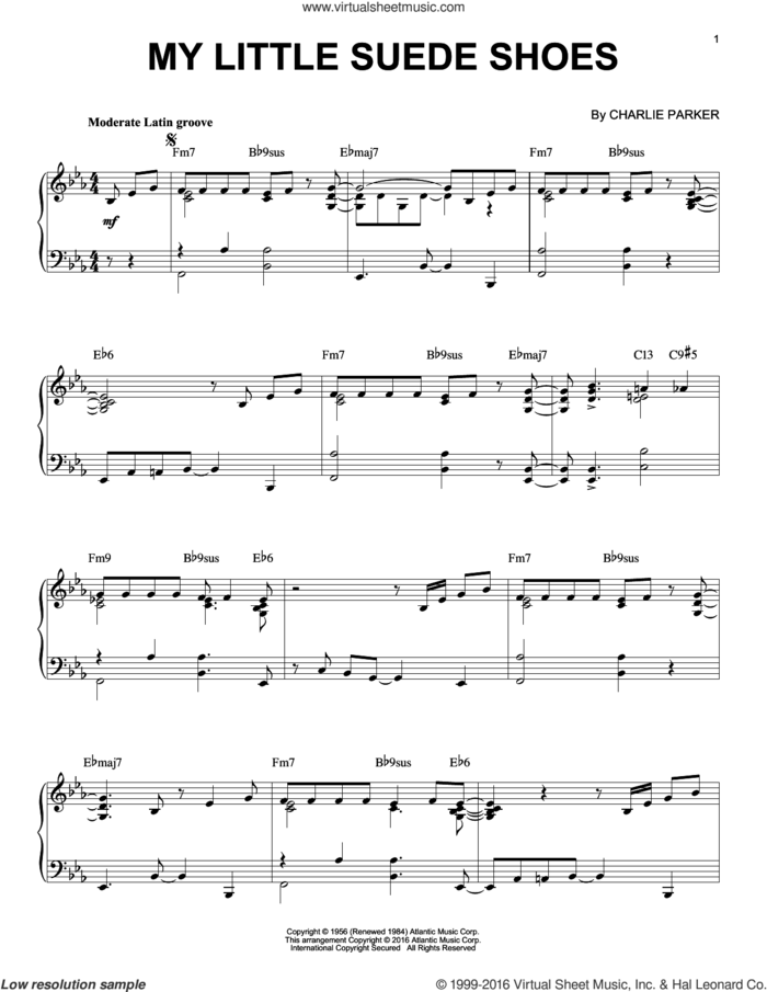 My Little Suede Shoes (arr. Brent Edstrom) sheet music for piano solo by Charlie Parker, intermediate skill level