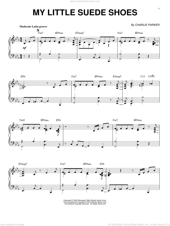 My Little Suede Shoes (arr. Brent Edstrom) sheet music for piano solo by Charlie Parker, intermediate skill level