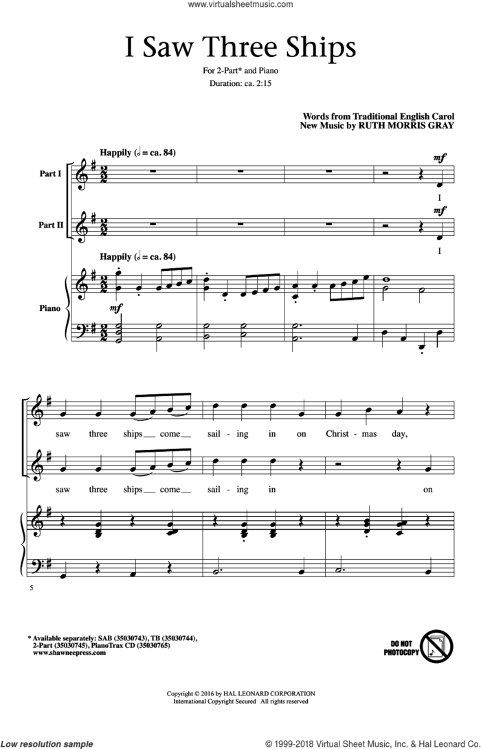 I Saw Three Ships sheet music for choir (2-Part) by Ruth Morris Gray and Miscellaneous, intermediate duet