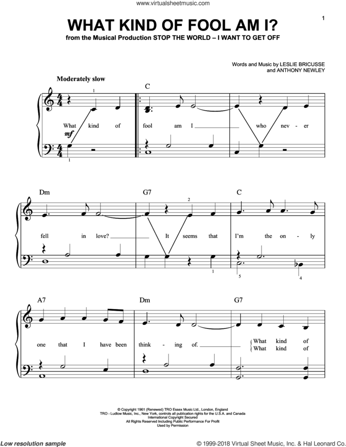 What Kind Of Fool Am I? sheet music for piano solo by Anthony Newley and Leslie Bricusse, beginner skill level