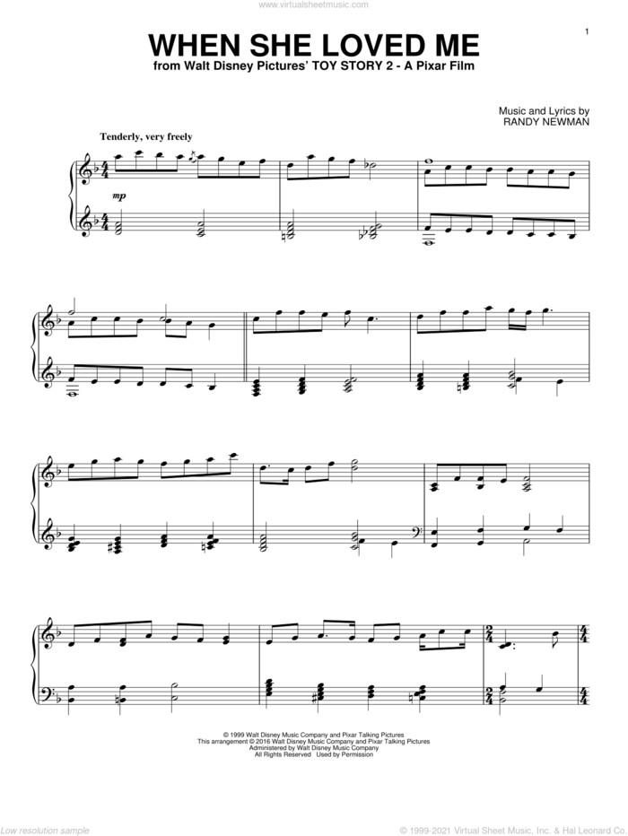 When She Loved Me [Jazz version] (from Toy Story 2) sheet music for piano solo by Sarah McLachlan and Randy Newman, intermediate skill level