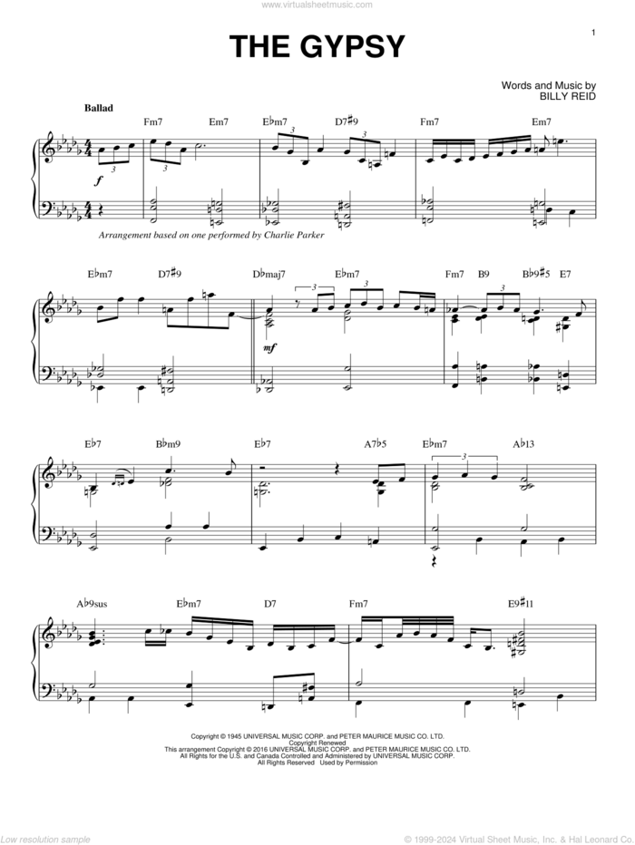 The Gypsy (arr. Brent Edstrom) sheet music for piano solo by Charlie Parker, The Ink Spots and Billy Reid, intermediate skill level