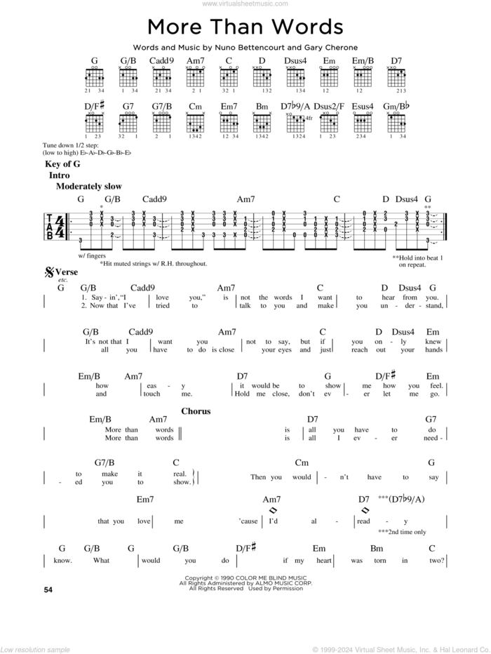 More Than Words sheet music for guitar solo (lead sheet) by Extreme, Gary Cherone and Nuno Bettencourt, intermediate guitar (lead sheet)