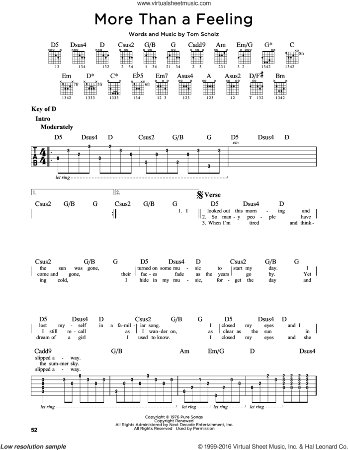 More Than A Feeling sheet music for guitar solo (lead sheet) by Boston and Tom Scholz, intermediate guitar (lead sheet)