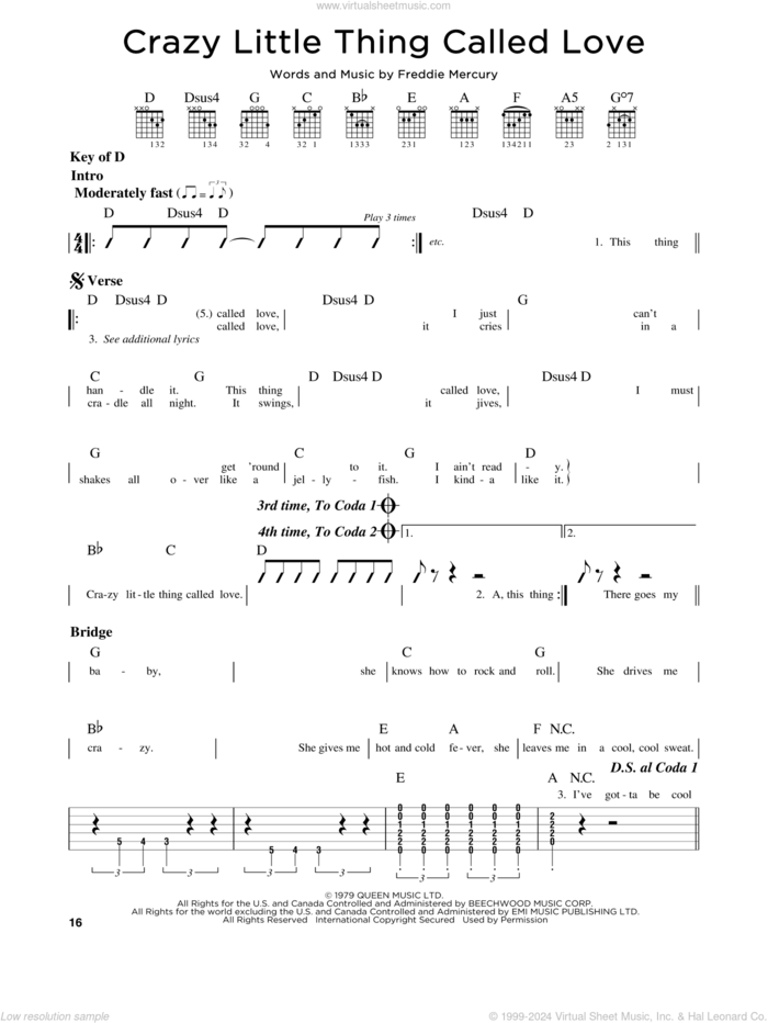 Crazy Little Thing Called Love sheet music for guitar solo (lead sheet) by Queen, Dwight Yoakam and Freddie Mercury, intermediate guitar (lead sheet)