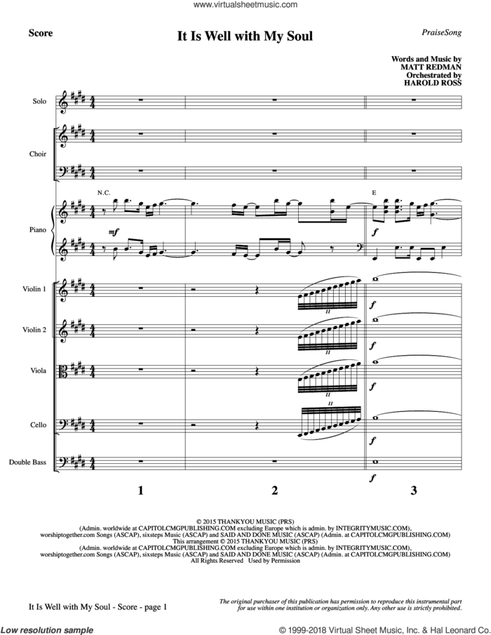 It Is Well with My Soul (COMPLETE) sheet music for orchestra/band by Matt Redman, Beth Redman, Harold Ross, Horatio G. Spafford and Philip P. Bliss, intermediate skill level