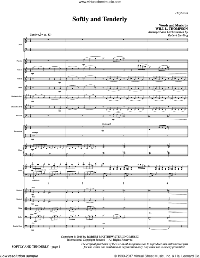 Softly and Tenderly (COMPLETE) sheet music for orchestra/band by Robert Sterling and Will L. Thompson, intermediate skill level