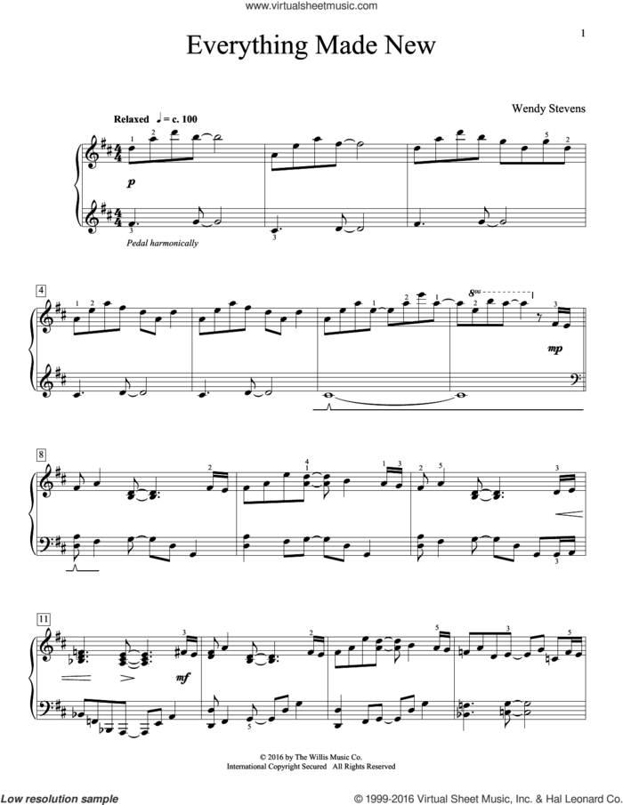 Everything Made New sheet music for piano solo (elementary) by Wendy Stevens, beginner piano (elementary)