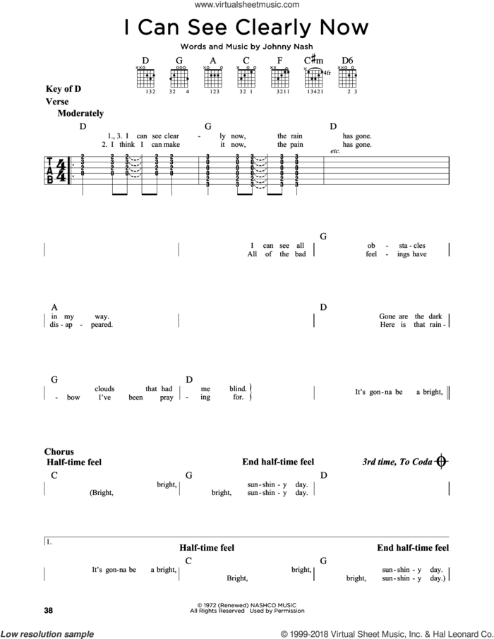 I Can See Clearly Now sheet music for guitar solo (lead sheet) by Jimmy Cliff and Johnny Nash, intermediate guitar (lead sheet)