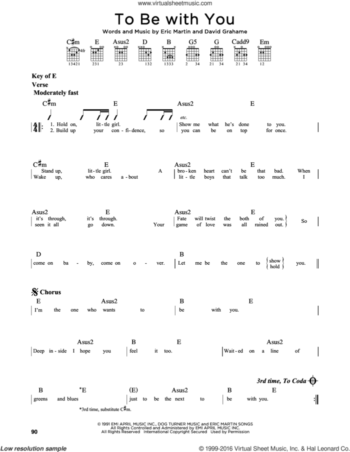 To Be With You sheet music for guitar solo (lead sheet) by Mr. Big, David Grahame and Eric Martin, intermediate guitar (lead sheet)