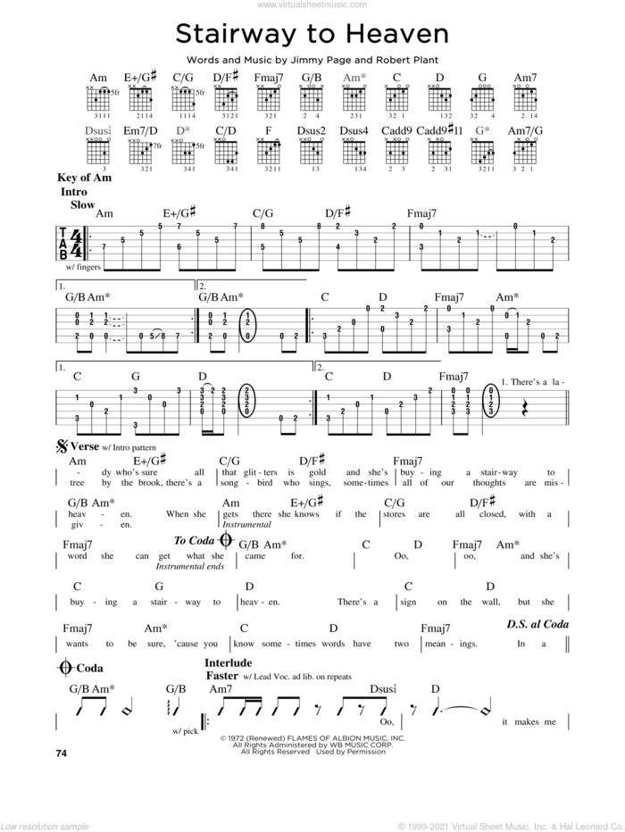 Stairway To Heaven sheet music for guitar solo (lead sheet) by Led Zeppelin, Jimmy Page and Robert Plant, intermediate guitar (lead sheet)