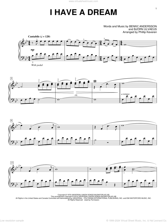 I Have A Dream (arr. Phillip Keveren) sheet music for piano solo by Benny Andersson, Phillip Keveren, ABBA and Bjorn Ulvaeus, intermediate skill level