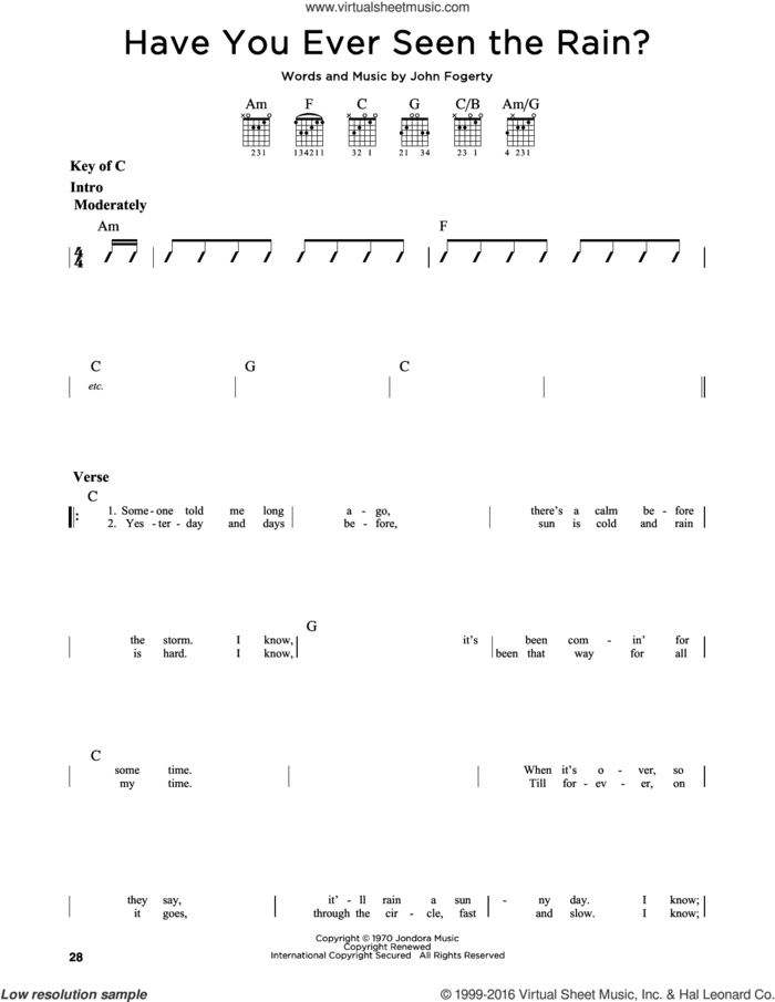 Have You Ever Seen The Rain? sheet music for guitar solo (lead sheet) by Creedence Clearwater Revival and John Fogerty, intermediate guitar (lead sheet)