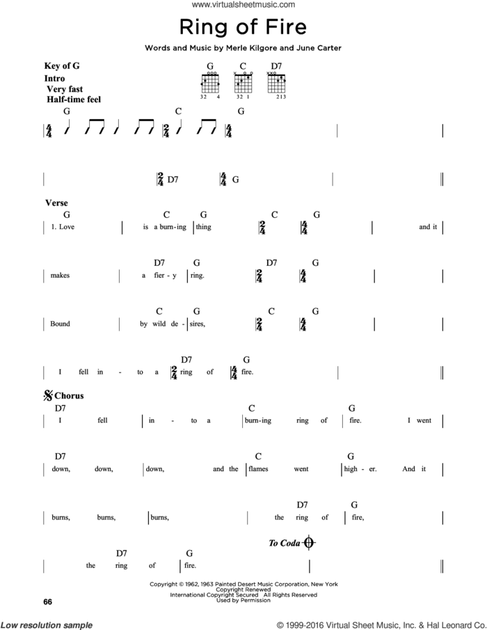 Ring Of Fire sheet music for guitar solo (lead sheet) by Johnny Cash, Alan Jackson, June Carter and Merle Kilgore, intermediate guitar (lead sheet)