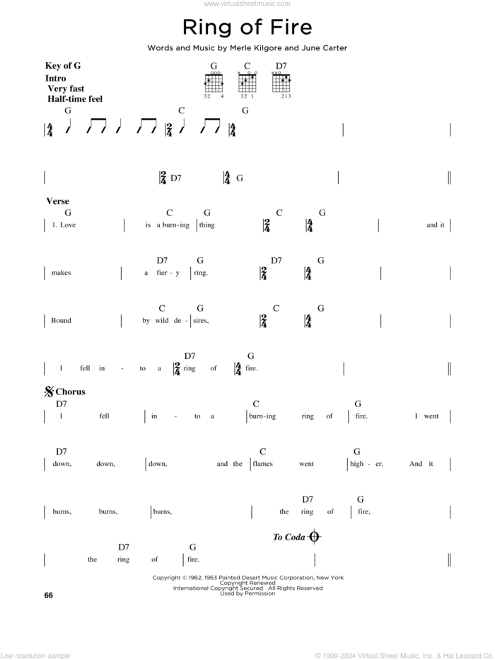 Ring Of Fire sheet music for guitar solo (lead sheet) by Johnny Cash, Alan Jackson, June Carter and Merle Kilgore, intermediate guitar (lead sheet)