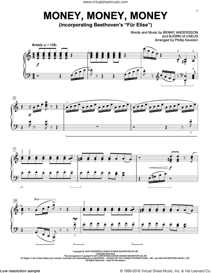 Money, Money, Money (arr. Phillip Keveren) sheet music for piano solo by Benny Andersson, Phillip Keveren, ABBA and Bjorn Ulvaeus, intermediate skill level
