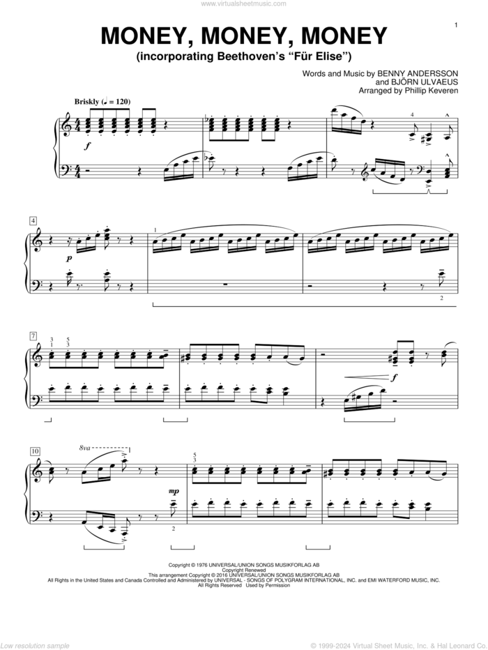 Money, Money, Money (arr. Phillip Keveren) sheet music for piano solo by Benny Andersson, Phillip Keveren, ABBA and Bjorn Ulvaeus, intermediate skill level