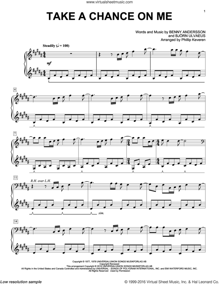 Take A Chance On Me (arr. Phillip Keveren) sheet music for piano solo by Benny Andersson, Phillip Keveren, ABBA and Bjorn Ulvaeus, intermediate skill level