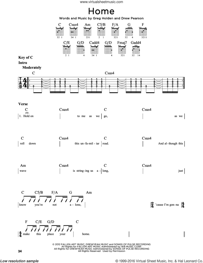 Home sheet music for guitar solo (lead sheet) by Phillip Phillips, Drew Pearson and Greg Holden, intermediate guitar (lead sheet)