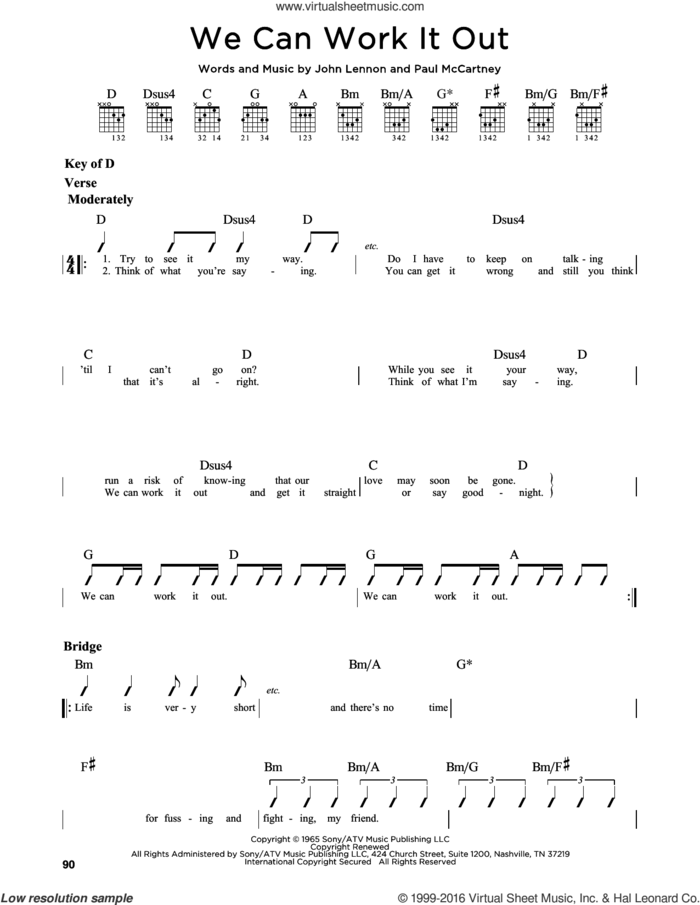 We Can Work It Out sheet music for guitar solo (lead sheet) by The Beatles, John Lennon and Paul McCartney, intermediate guitar (lead sheet)