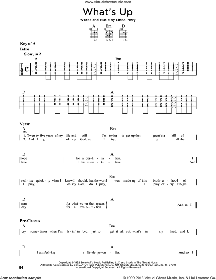 What's Up sheet music for guitar solo (lead sheet) by 4 Non Blondes, D. J. Miko and Linda Perry, intermediate guitar (lead sheet)