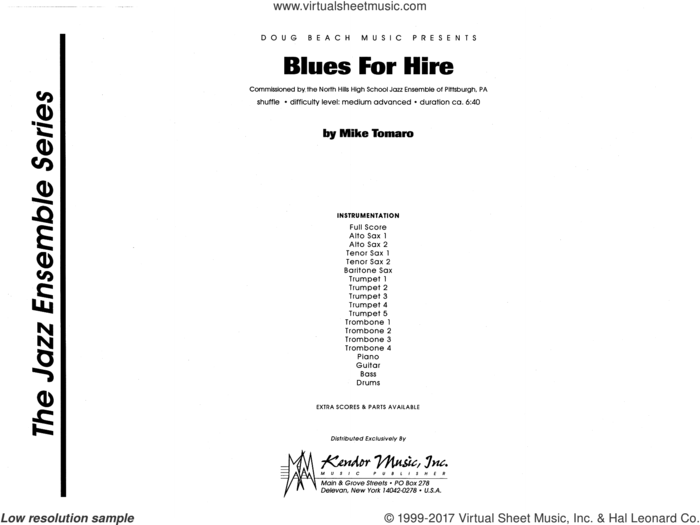 Blues For Hire (COMPLETE) sheet music for jazz band by Mike Tomaro, intermediate skill level