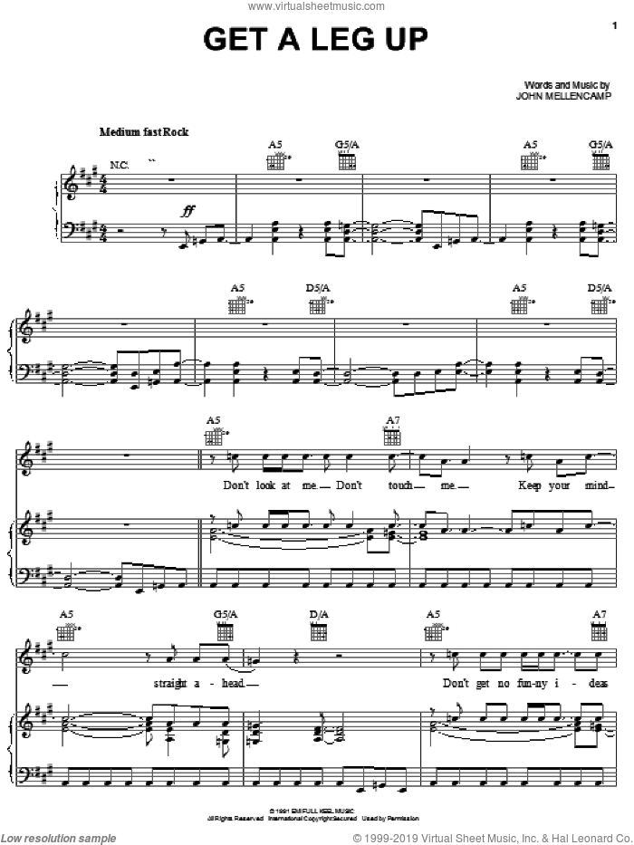 Get A Leg Up sheet music for voice, piano or guitar by John Mellencamp, intermediate skill level
