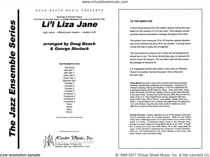 Li'l Liza Jane (COMPLETE) sheet music for jazz band by Doug Beach & George Shutack, intermediate skill level