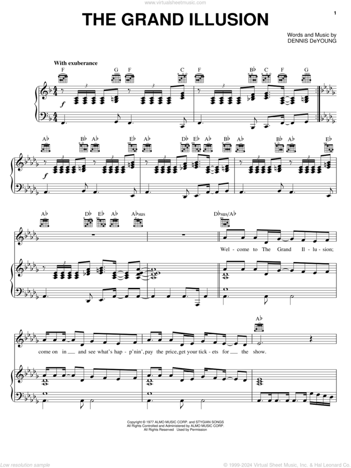 The Grand Illusion sheet music for voice, piano or guitar by Styx and Dennis DeYoung, intermediate skill level