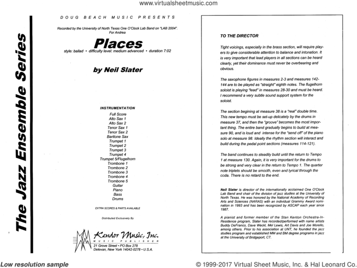 Places (COMPLETE) sheet music for jazz band by Neil Slater, intermediate skill level