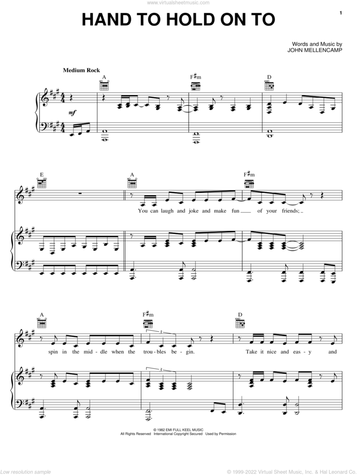 Hand To Hold On To sheet music for voice, piano or guitar by John Mellencamp, intermediate skill level