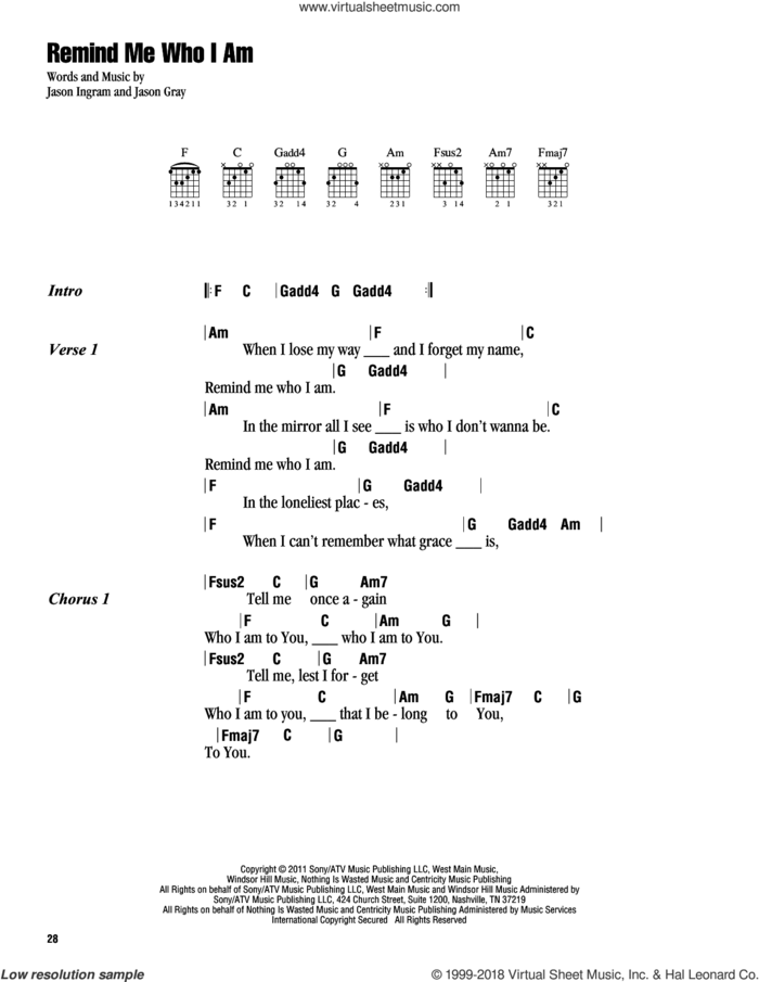 Remind Me Who I Am sheet music for guitar (chords) by Jason Gray and Jason Ingram, intermediate skill level