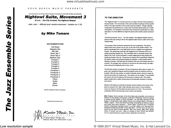 Nightowl Suite, Mvt. 3 (COMPLETE) sheet music for jazz band by Mike Tomaro, intermediate skill level