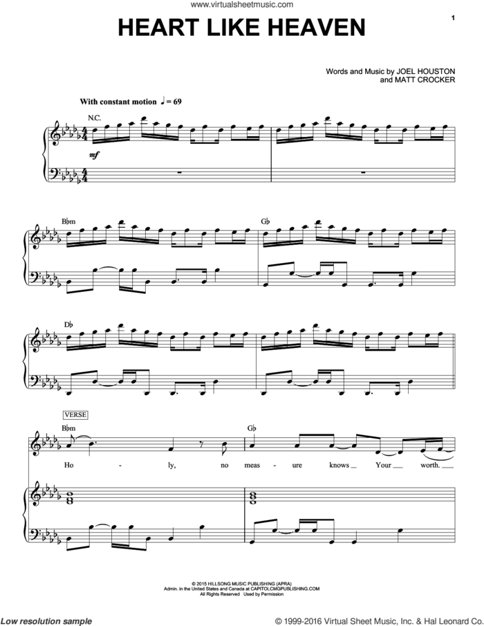 Heart Like Heaven sheet music for voice and piano by Hillsong United, Joel Houston and Matt Crocker, intermediate skill level