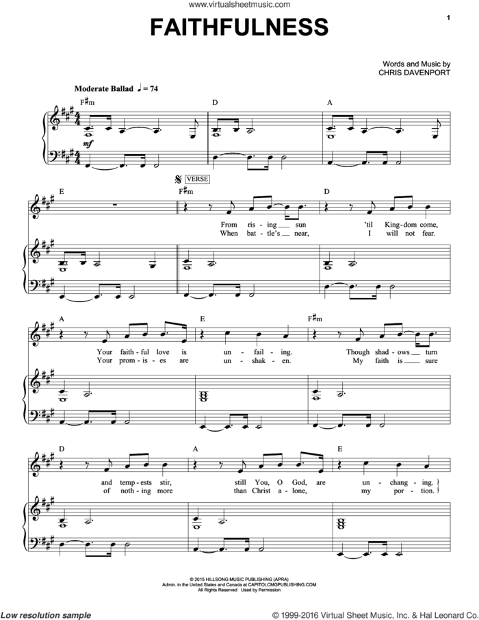 Faithfulness sheet music for voice and piano by Hillsong United and Chris Davenport, intermediate skill level