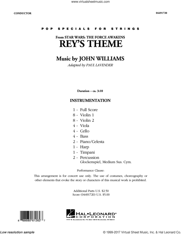 Rey's Theme (COMPLETE) sheet music for orchestra by John Williams and Paul Lavender, classical score, intermediate skill level