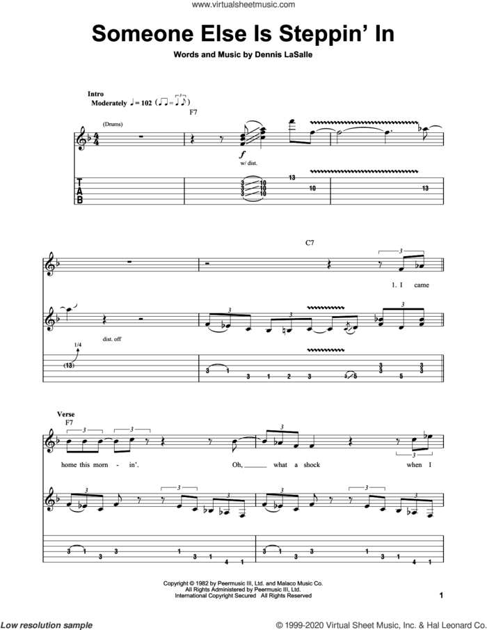 Someone Else Is Steppin' In sheet music for guitar (tablature, play-along) by Buddy Guy and Dennis LaSalle, intermediate skill level