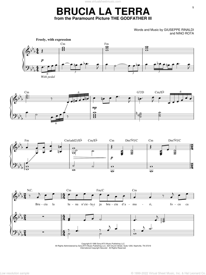 Brucia La Terra sheet music for voice and piano by Andrea Bocelli, Giuseppe Rinaldi and Nino Rota, classical score, intermediate skill level