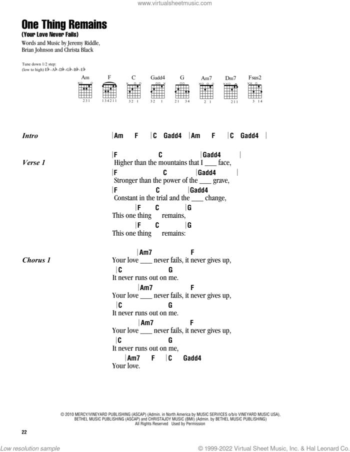One Thing Remains (Your Love Never Fails) sheet music for guitar (chords) by Passion, Brian Johnson, Christa Black and Jeremy Riddle, intermediate skill level