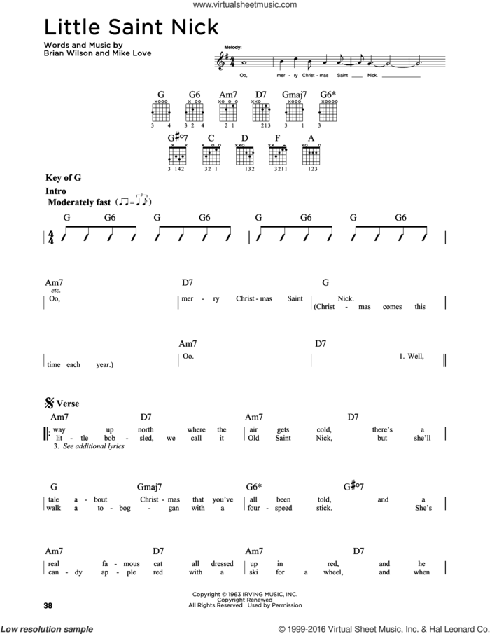 Little Saint Nick sheet music for guitar solo (lead sheet) by The Beach Boys, Brian Wilson and Mike Love, intermediate guitar (lead sheet)