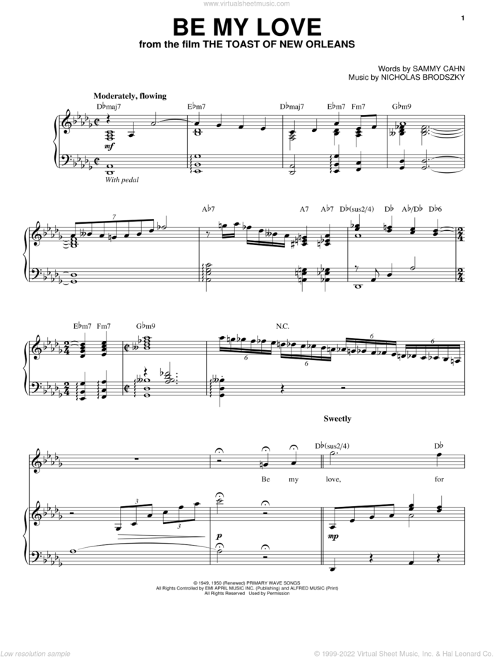 Be My Love sheet music for voice and piano by Andrea Bocelli, Nicholas Brodszky and Sammy Cahn, classical score, intermediate skill level