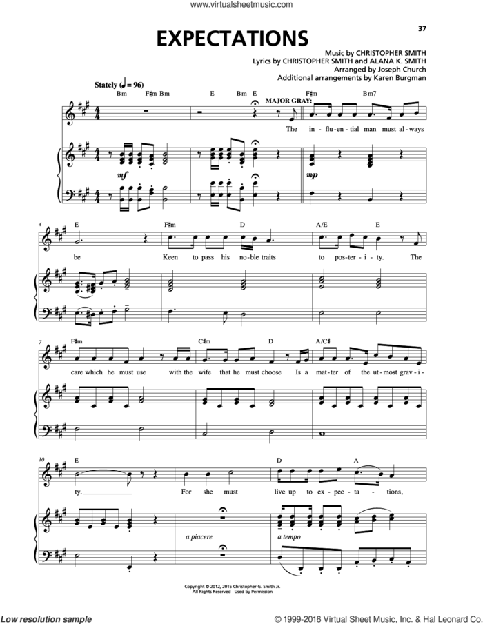 Expectations sheet music for voice and piano by Christopher Smith and Alana K. Smith, intermediate skill level