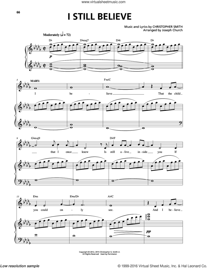 I Still Believe sheet music for voice and piano by Christopher Smith, intermediate skill level