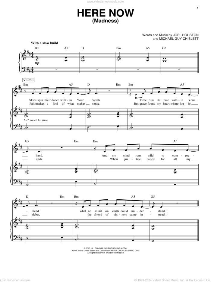 Here Now (Madness) sheet music for voice and piano by Hillsong United, Joel Houston and Michael Guy Chislett, intermediate skill level